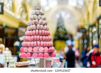 A Tower Of French Macaroons For A Christmas Retail Display