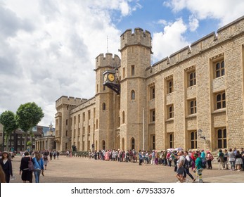 Tower Of London, London, Britain, United Kingdom, Summer 2016: [ Crown Jewels At The Tower Of London, Line Of People ]