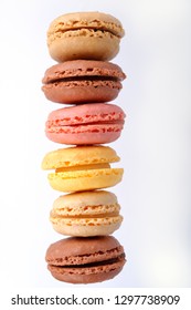 Tower of macarons isolated on white background