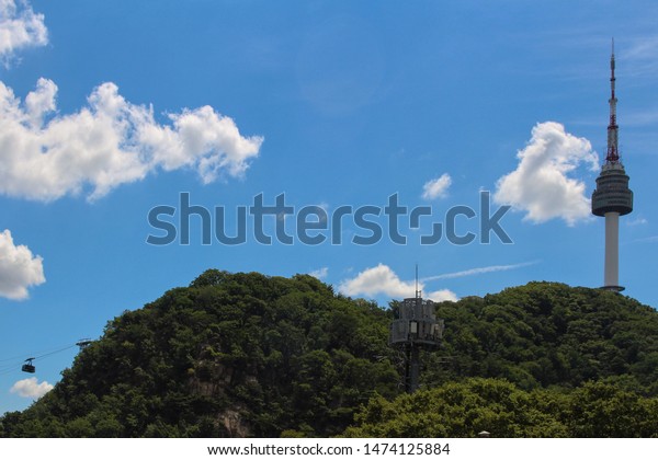 Tower and mountain and cable\
car
