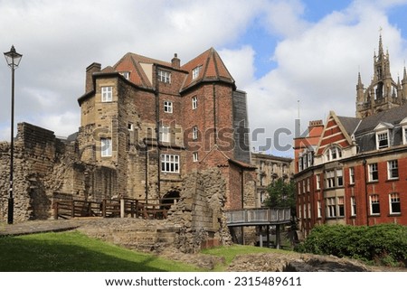 Tower of Newcastle Cathedral and the Black Gate in Newcastle, United Kingdom