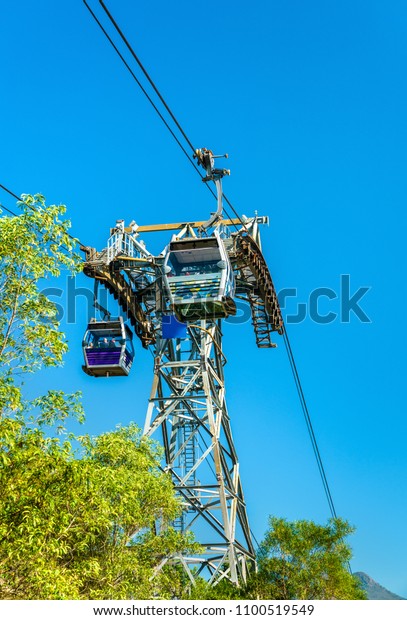 Tower of Ngong Ping 360 cable car on Lantau Island\
in Hong Kong, China