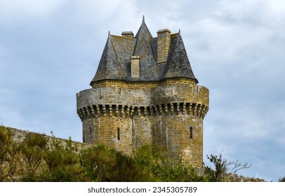The tower of the old castle. Castle tower. Tower of medieval castle. Castle tower view