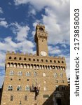 Tower of Old Palace called PALAZZO VECCHIO in the Signoria Square in Florence City in Italy in sotuthern Europe