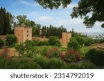 Tower of the Princesses (Torre de las Infantas) and Tower of the Captive (Torre de la Cautiva) in Alhambra - Granada, Andalusia, Spain