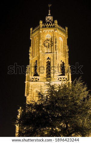 Tower of the Sint-Maartenskerk church at night in Elst, Netherlands Stock photo © 