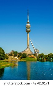 Tower Of Stadium Of The Olympiapark In Munich, Germany, Is An Olympic Park Which Was Constructed For The 1972 Summer Olympics