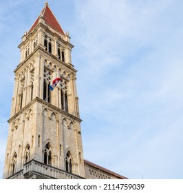 Tower Of Trogir Cathedral Vertical View With Blue Sky