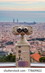 tower viewer on summit of Mount Tibidabo overlooking city of Barcelona