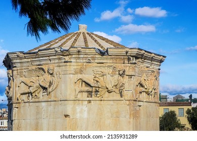 The Tower of the Winds or the Horologion of Andronikos Kyrrhestes octagonal Pentelic marble clocktower in the Roman Agora in Athens that functioned as a timepiece - worlds first meteorological station