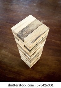 The Tower From Wooden Blocks From The Top View, Jenga