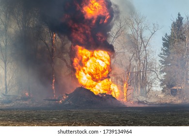 Towering Inferno Of Fire And Black Smoke