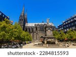 Towering over Clermont-Ferrand city gothic cathedral Notre-Dame-de-l