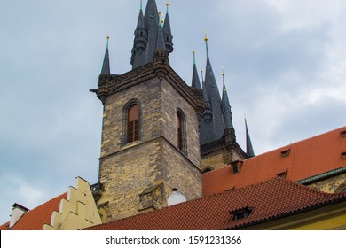 Towers of the Church of Mother of God before Týn (Tyn Church) in Old Town Square (Staroměstské náměstí) in Prague, Czech Republic