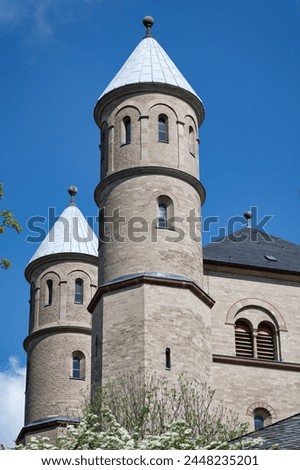 Towers of the early Romanesque church of St. Pantaleon one of the twelve large Romanesque basilicas in Cologne