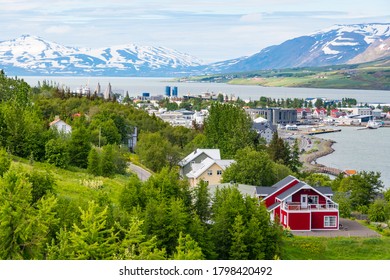 Town Of Akureyri In North Iceland On A Summer Day