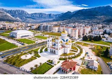 Town of Bar Church of Saint Jovan Vladimir aerial view, archipelago of Montenegro