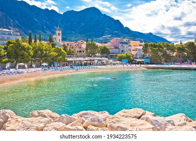 Town of Baska Voda beach and waterfront view, Biokovo mountain, Makarska riviera in Dalmatia, Croatia - Shutterstock ID 1934223575