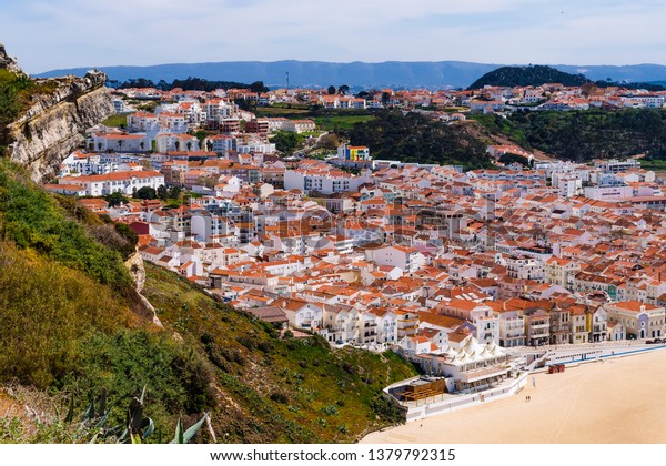 Town Beach Nazare Portugal On Shores Stock Photo Edit Now