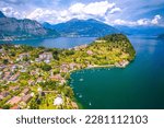 Town of Bellagio on Como Lake aerial panoramic view, Lombardy region of Italy