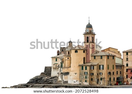 The town of Camogli (Liguria, Italy) isolated on white background. It is a touristic place near Genova, Cinque Terre and Portofino. 