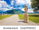 Town of Como public park near villa Olmo view, Como lake waterfront, Lombardy region of Italy
