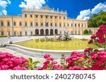 Town of Como public park and villa Olmo view, Como lake, Lombardy region of Italy