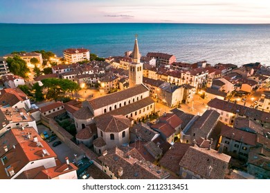 Town of Grado church and waterfront aerial evening view, Friuli-Venezia Giulia region of Italy
