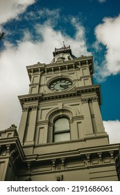 Town Hall With Australian Flag Blue Sky, Olden Day Architecture, Jugenstil Building