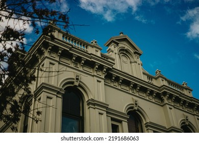 Town Hall With Australian Flag Blue Sky, Olden Day Architecture, Jugenstil Building