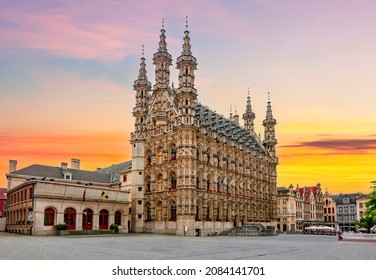 Town Hall in center of Leuven at sunset, Belgium