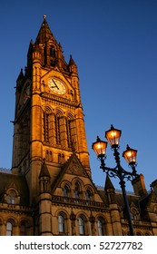 Town Hall in Manchester, UK, at sunset