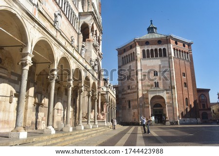 Town hall square, cathedral, tower and baptistery of Cremona, Italy