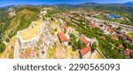 Town of Knin and fortress aerial panoramic view, second largest fortress in Croatia