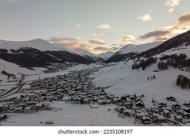 Town of Livigno in winter. Livigno landskapes in Lombardy, Italy, located in the Italian Alps, near the Swiss border