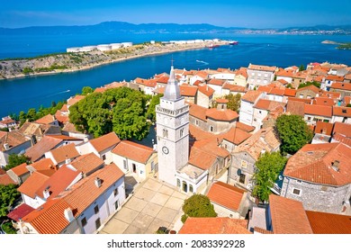 Town Of Omisalj Rooftops And LNG Terminal Aerial View, Island Of Krk, Croatia