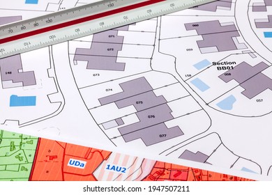 Town Planning - Land Use Planning - Buildings And Plots On A Cadastral Plan Map 