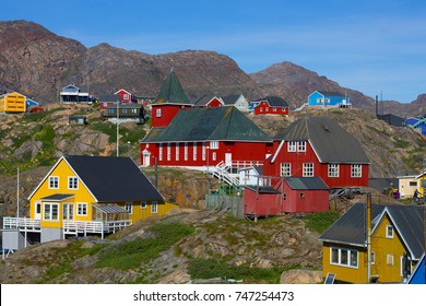 The Town Of Sisimiut With The Church