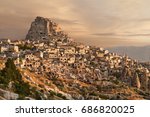 Town of Uchisar at the sunrise, Cappadocia.