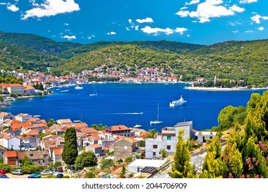 Town of Vis bay and waterfront view, Dalmatia archipelago of Croatia
