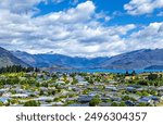 Town Wanaka, Otago, South Island, New Zealand, Oceania.
Lake Wanaka and the mountain range in the background. View from Mount Iron.