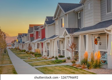 Townhomes in a row at sunset in Utah Valley