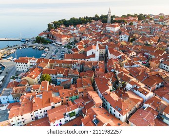 Townscape of Izola in Adriatic Sea Istria Coast Slovenia. Drone View.