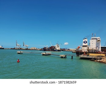 TOWNSVILLE, AUSTRALIA - December 4, 2020. View Of Townsville Port From Vehicle Barge To Magnetic Island.  Magnetic Island Is 8kms From Townsville. 