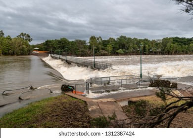 Townsville, Queensland, Australia - February 01 2019:  Rising Flood Waters Threaten Imminent Inundation Of Homes In The Suburb Of Annandale During The 2019 Monsoon Trough That Menaced Townsville.