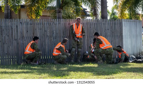 Townsville, Queensland, Australia - February 11 2019:  Army Assisting In The Clean Up Following Flooding From Ross River In Annandale.