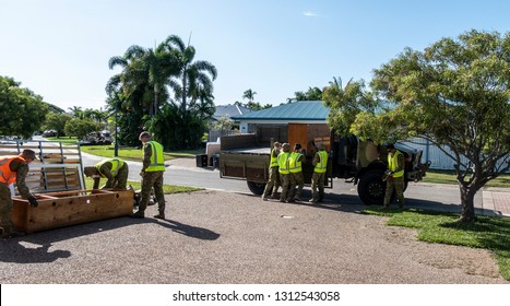 Townsville, Queensland, Australia - February 11 2019:  Army Assisting In The Clean Up Following Flooding From Ross River In Annandale.