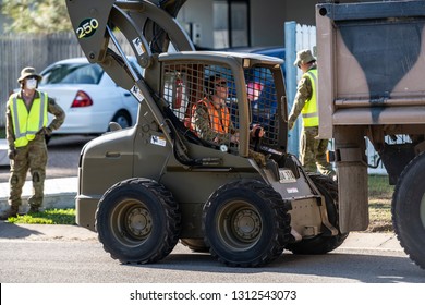 Townsville, Queensland, Australia - February 11 2019:  Army Assisting In The Clean Up Following Flooding From Ross River In Annandale.