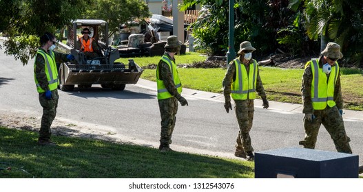 Townsville, Queensland, Australia - February 11 2019:  Army Assisting In The Clean Up Following Flooding From Ross River In Annandale.