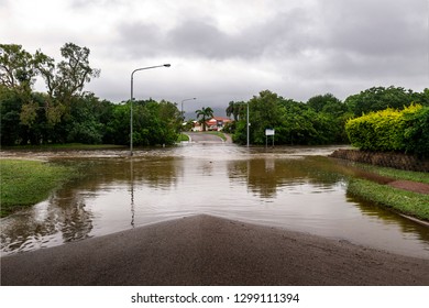 Townsville, Queensland, Australia - January 30 2019: Localised Flooding In Townsville Caused By Monsoon Trough.  This Scene Is Glendale Drive, Annandale